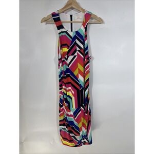 Trina Turk Amaya Multicolor Colorful Chevron Geo Print Bodycon Mini Dress EUC XS